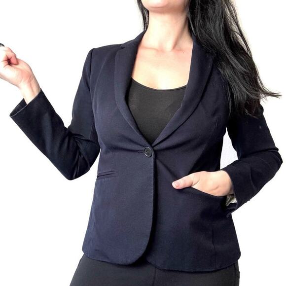J.Crew Navy Blue Cotton Blend Blazer Jacket Size 8 - Picture 1 of 8
